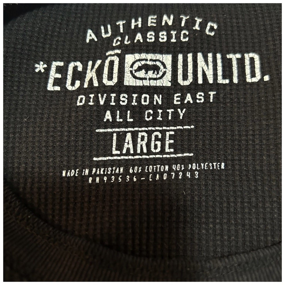 Vintage UNISEX Ecko UNLTD Rhino Crew 72, Long Sleeve Waffle Black Shirt, Size L - Picture 11 of 11